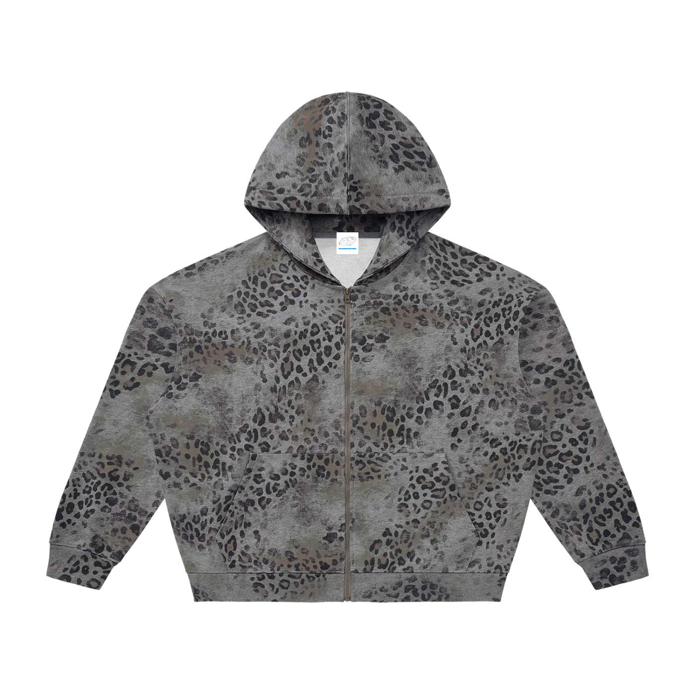 Unisex Vintage Wash Leopard Full Zip Hoodie