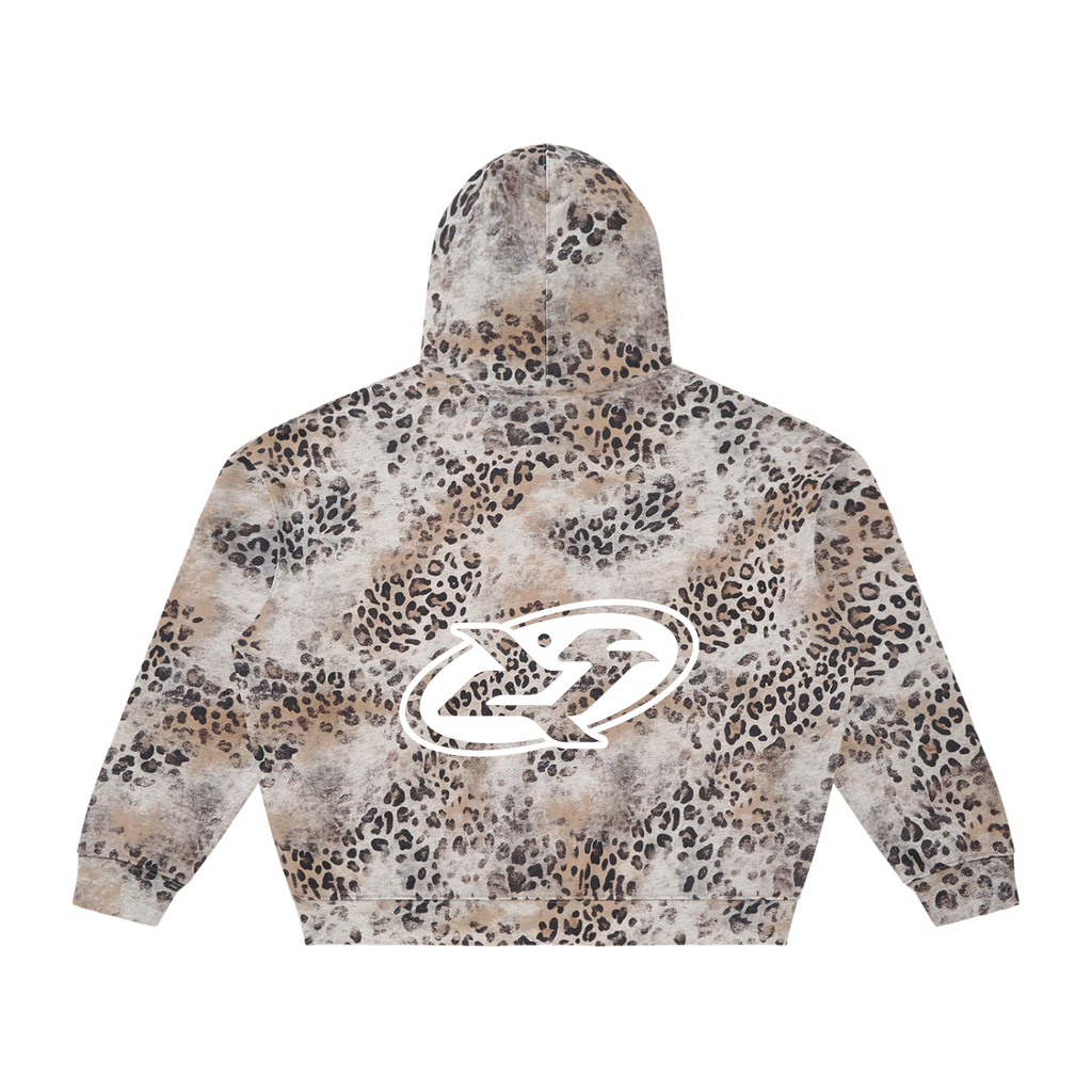 Unisex Vintage Wash Leopard Full Zip Hoodie